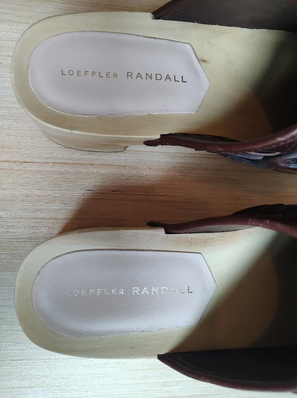 Loeffler Randall Polina Clogs Slides Mules Leather Weave Cherry Brown Sandals 8 - Picture 15 of 16